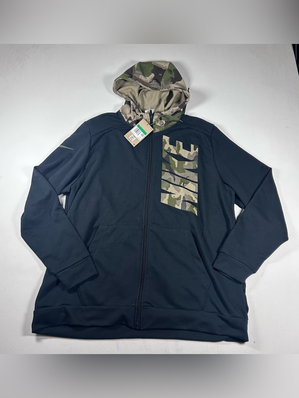 Nike Dri-FIt Hoodie Mens XL Black Camo Sweatshirt Training Jacket Full Zip NEW